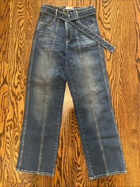 Colovos Women's High-Rise Straight-Leg Jeans with Denim Belt — Washed Blue